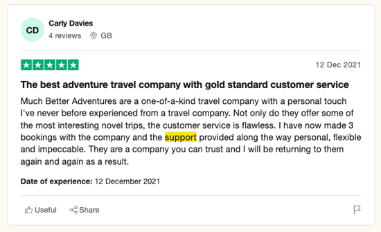 Five star MBA customer review on trustpilot